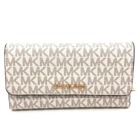 Michael Kors Large Trifold Wallet Vanilla/Brown - Picture 2 of 7